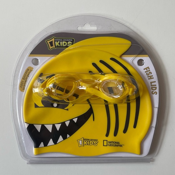 National Geographic Kids Fish Lids Swim Cap & Goggles Set - Yellow Shark - Picture 1 of 6